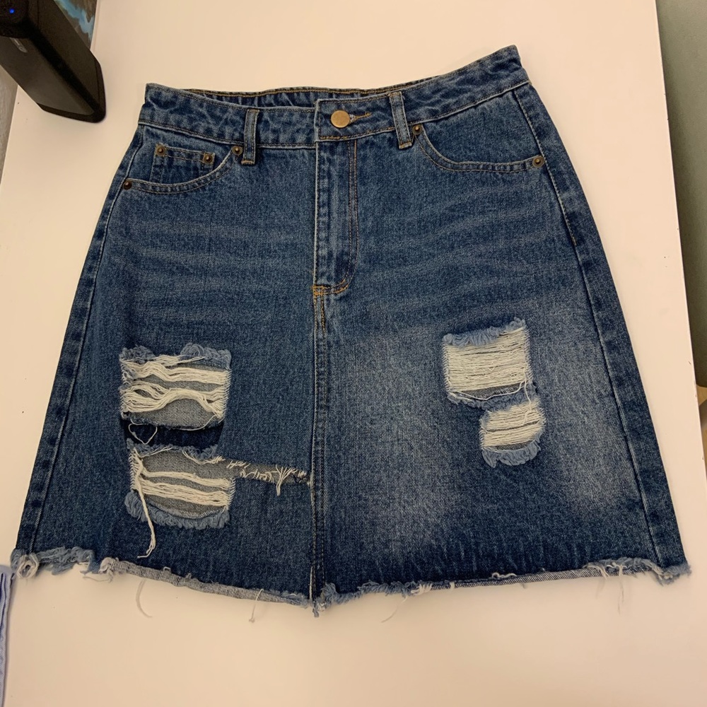 Cute Denim Skirt with Distressing! Never Worn!!